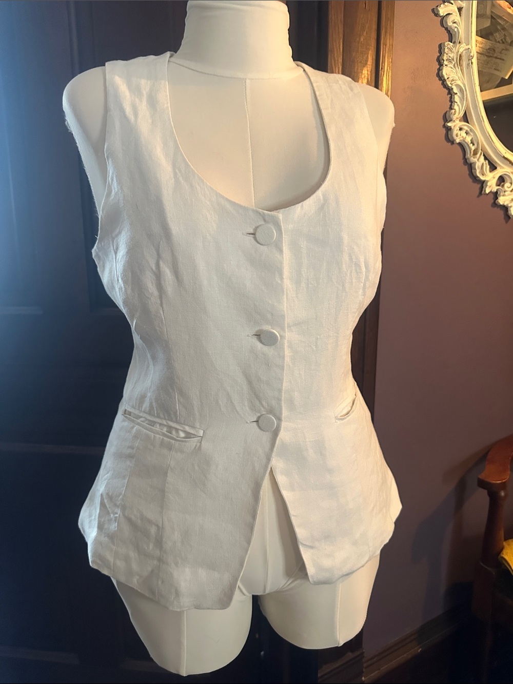 Madewell White 100% Linen Women’s Vest Top